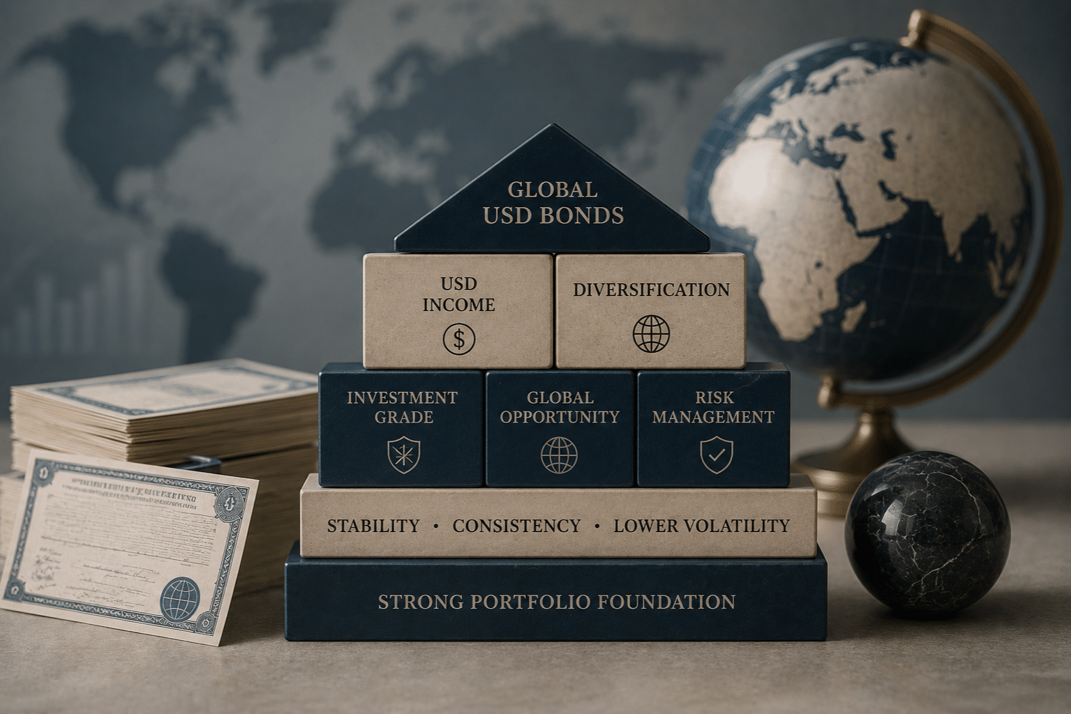 Global USD bond strategy showing income, diversification and risk management.